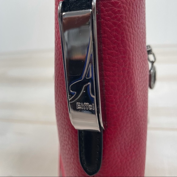 La Tour Eiffel Red Pebbled Leather Bag Vintage Paris - Picture 8 of 10